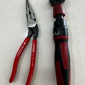 Craftsman 3/8” Drive 72 Teeth Ratchet And Orbis Angled Long Nose Pliers.